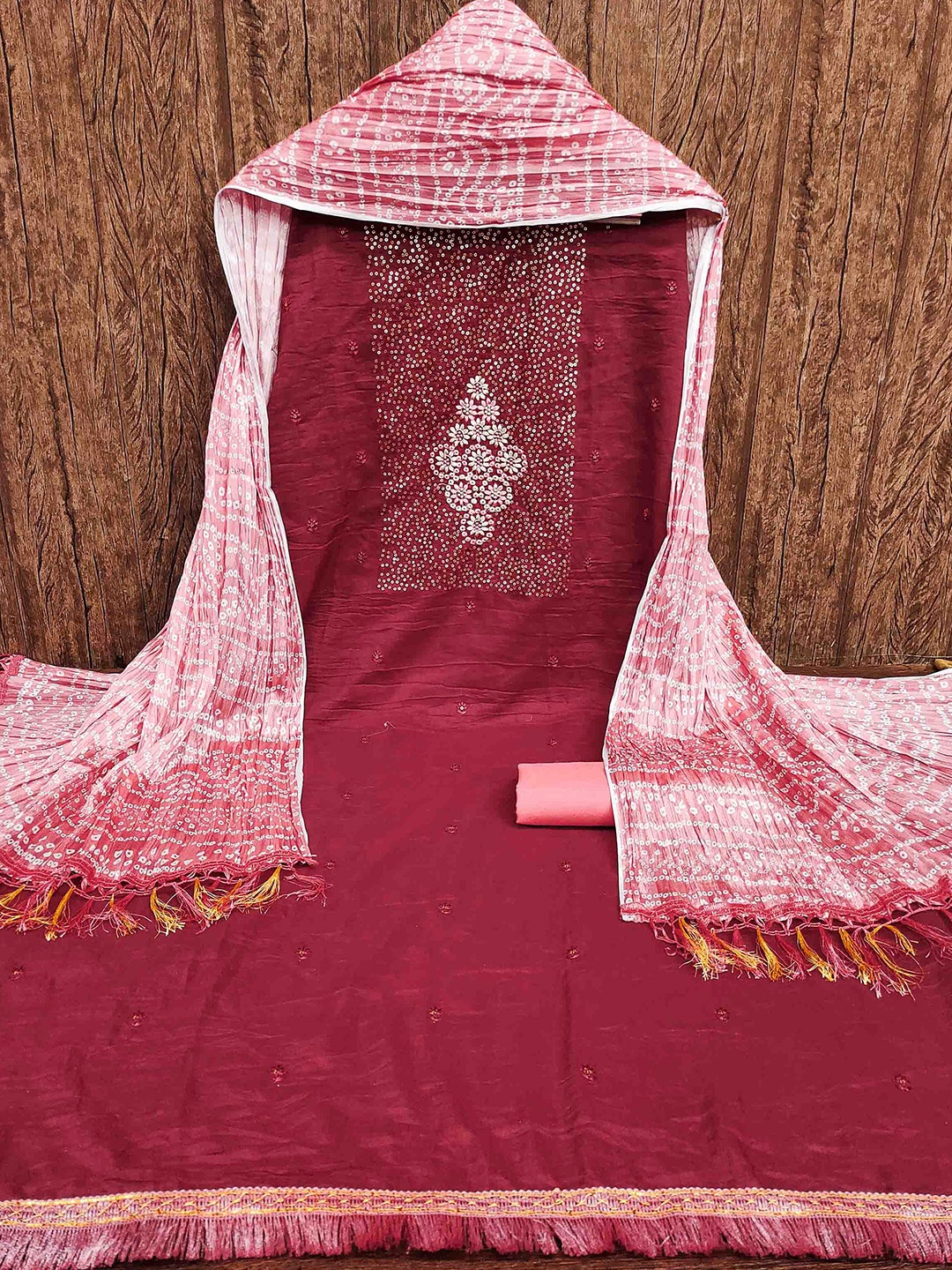

MANVAA Embroidered Unstitched Dress Material, Maroon