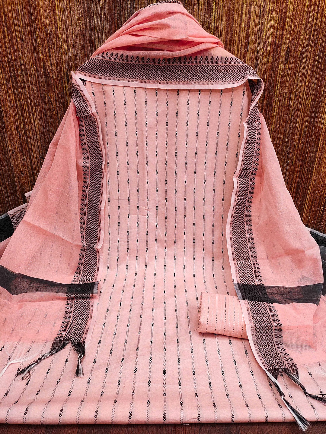 

MANVAA Ethnic Motifs Woven Design Unstitched Dress Material, Peach