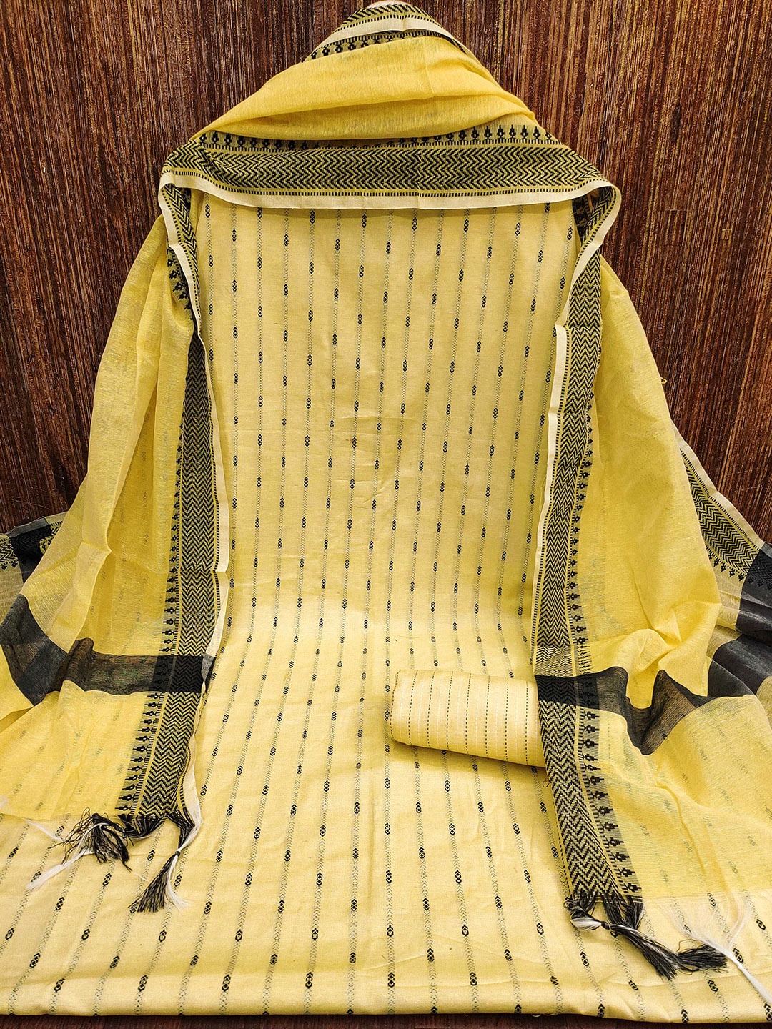 

MANVAA Striped Woven Design Unstitched Dress Material, Yellow