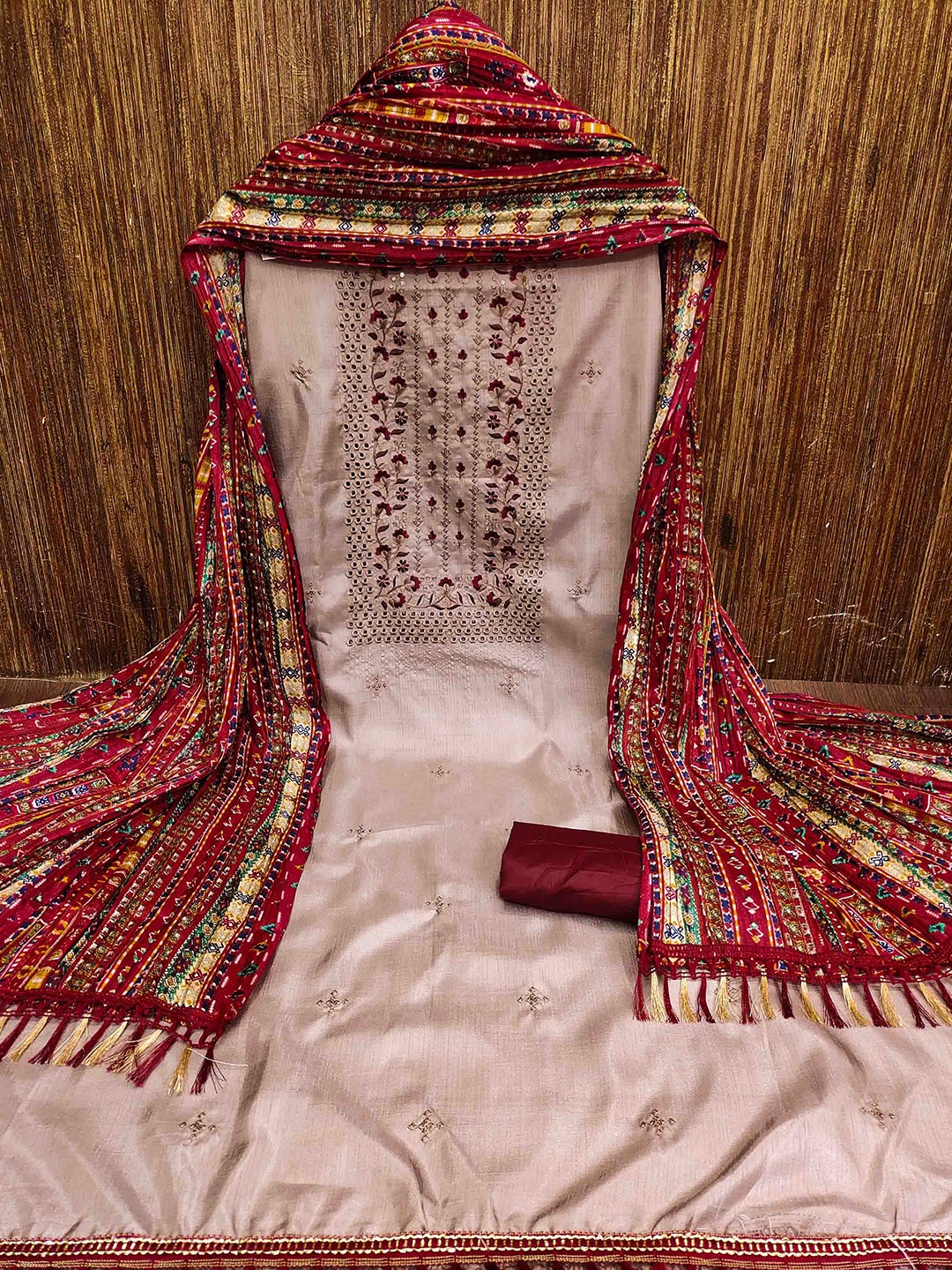 

MANVAA Embroidered Unstitched Dress Material, Grey