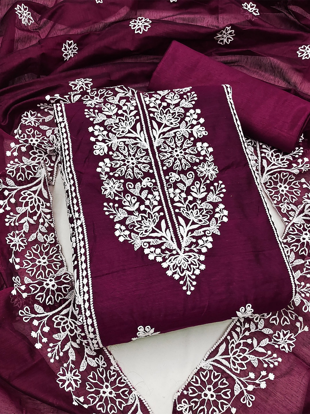 

MANVAA Ethnic Motifs Thread Work Chanderi Cotton Unstitched Dress Material, Magenta