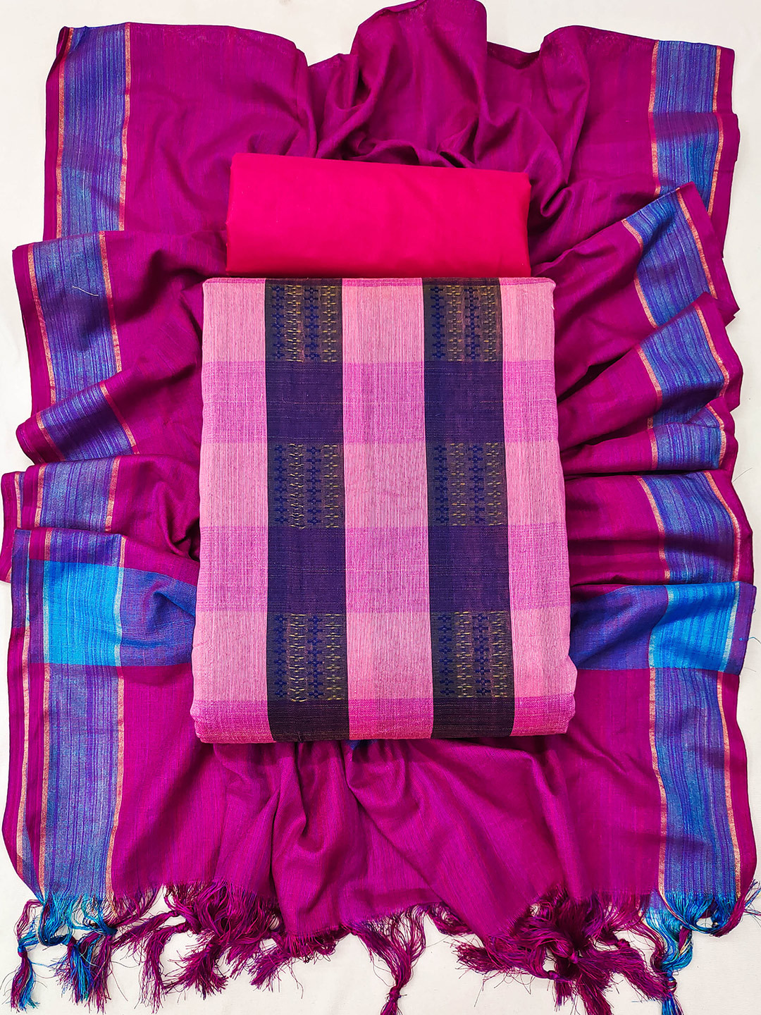 

MANVAA Checked Woven Designed Jacquard Pure Cotton Unstitched Dress Material, Pink