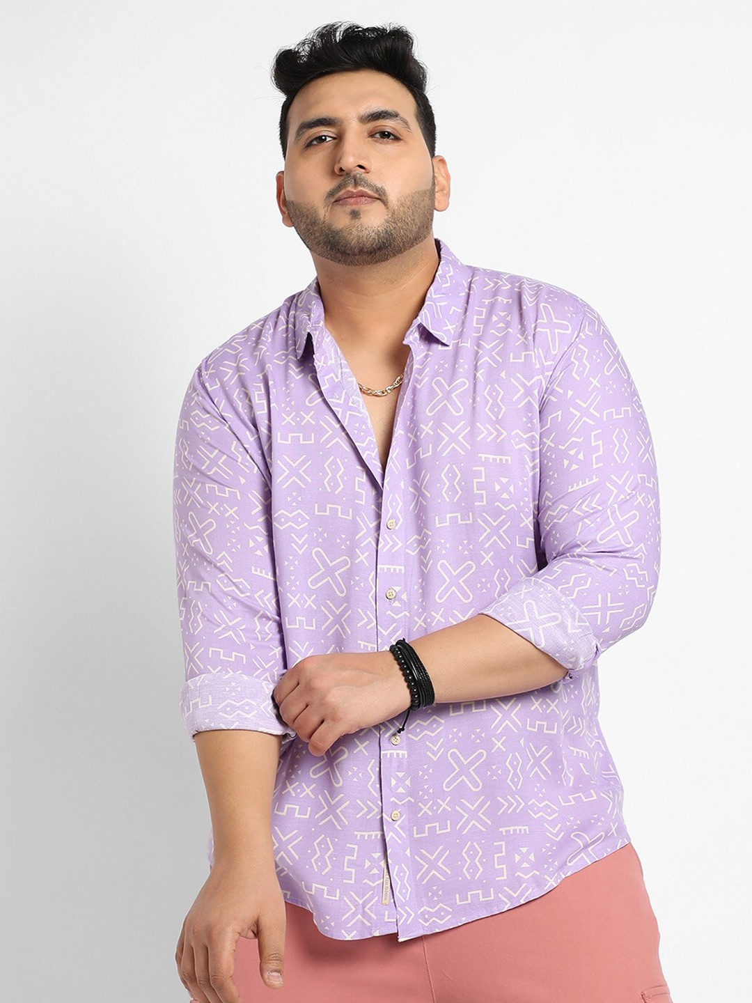

Instafab Plus Classic Abstract Printed Spread Collar Casual Shirt, Lavender