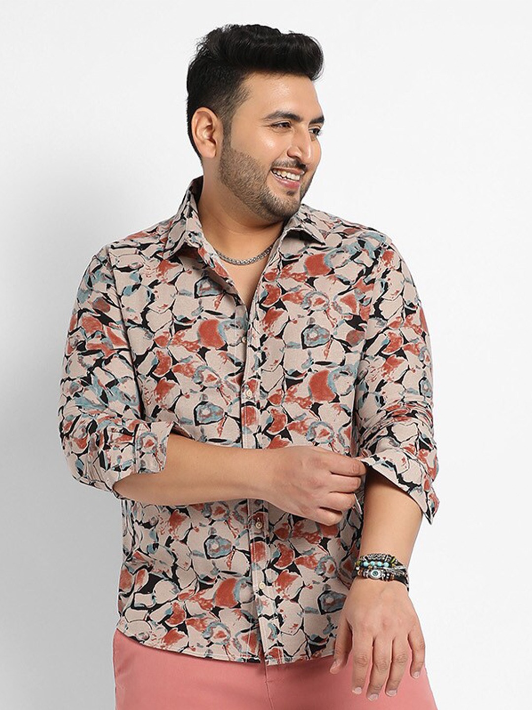 

Instafab Plus Classic Abstract Printed Cotton Casual Shirt, Beige