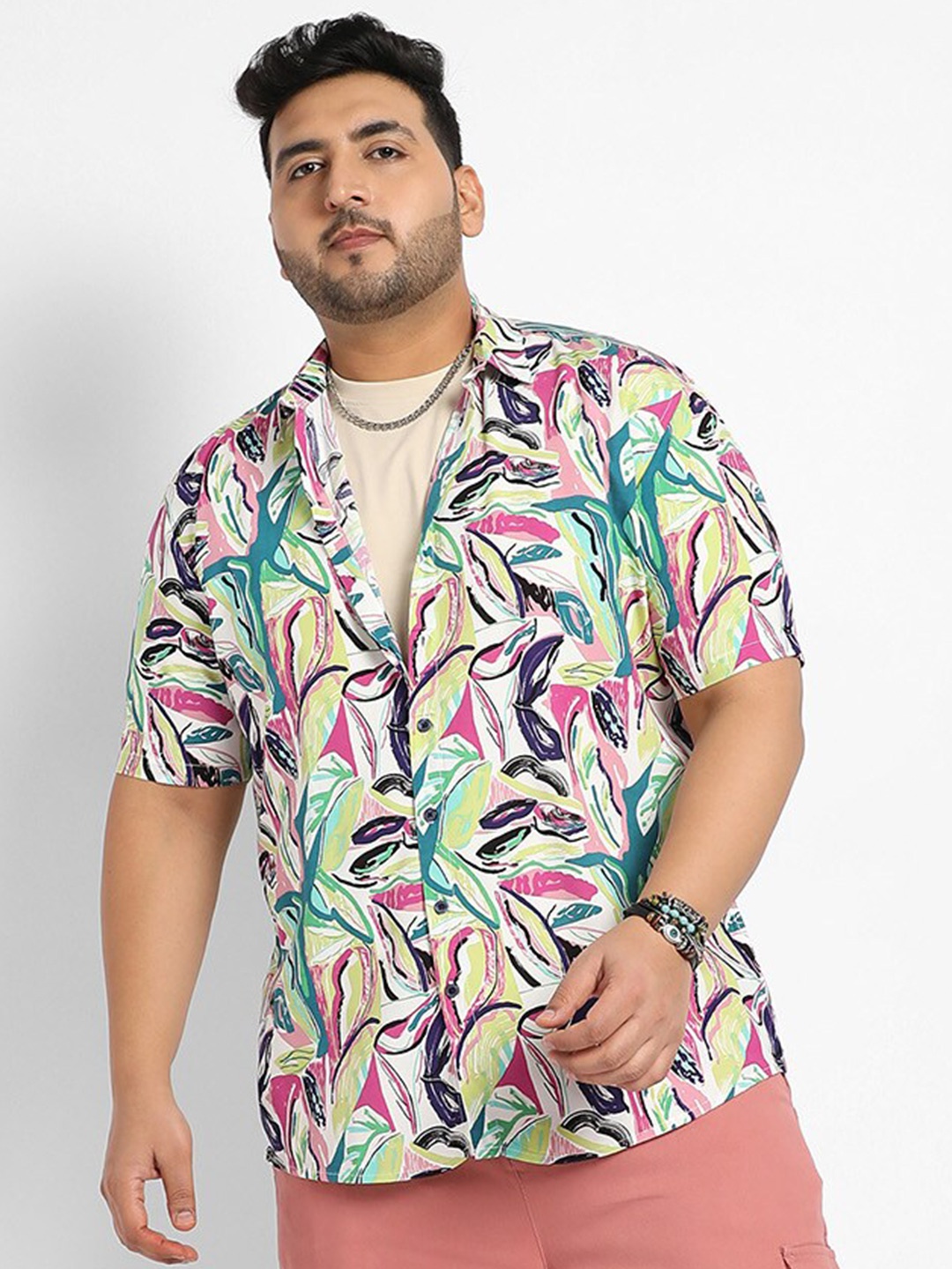 

Instafab Plus Classic Floral Printed Slim Collar Casual Shirt, Pink