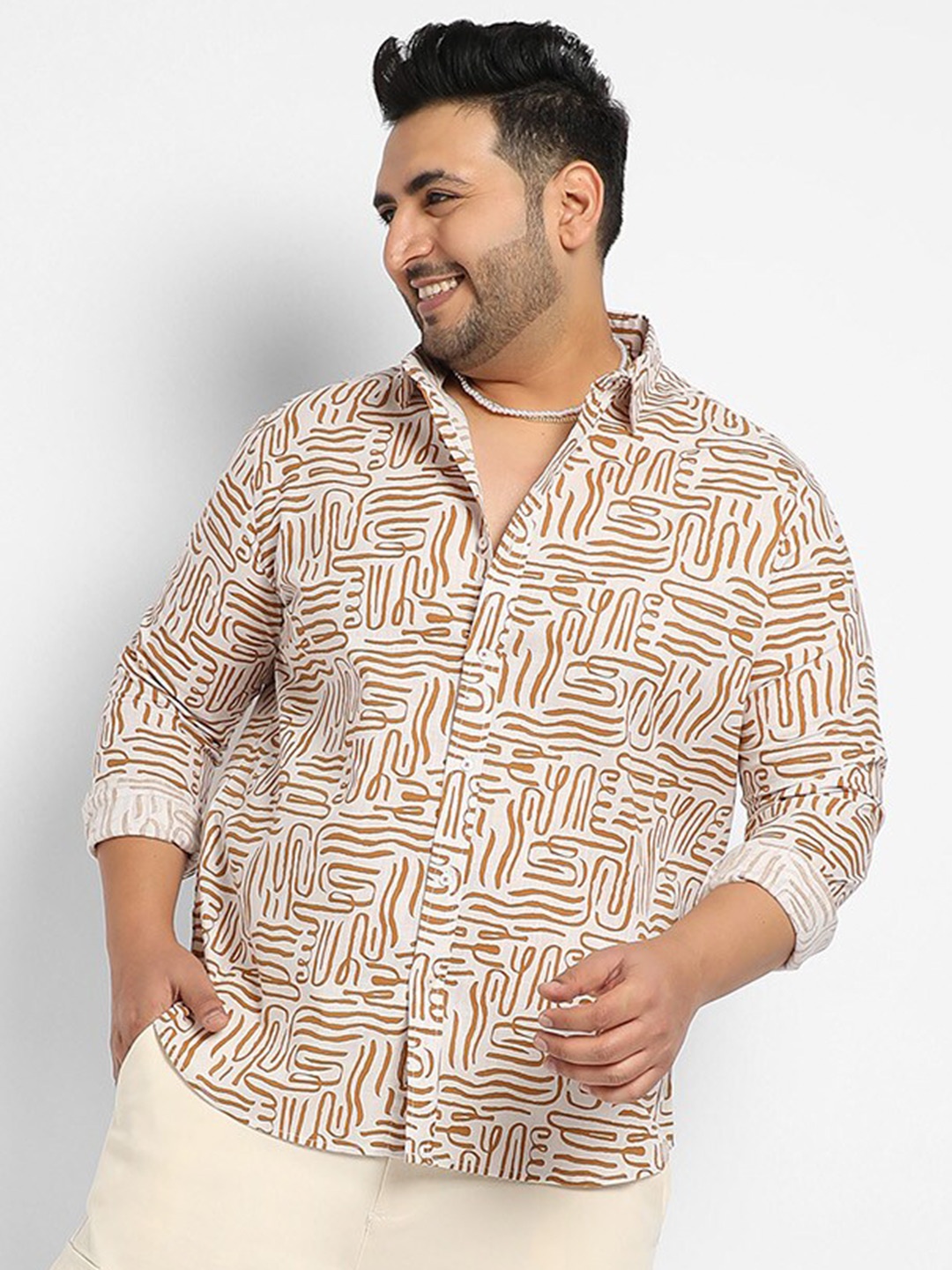 

Instafab Plus Classic Abstract Printed Cotton Casual Shirt, Brown