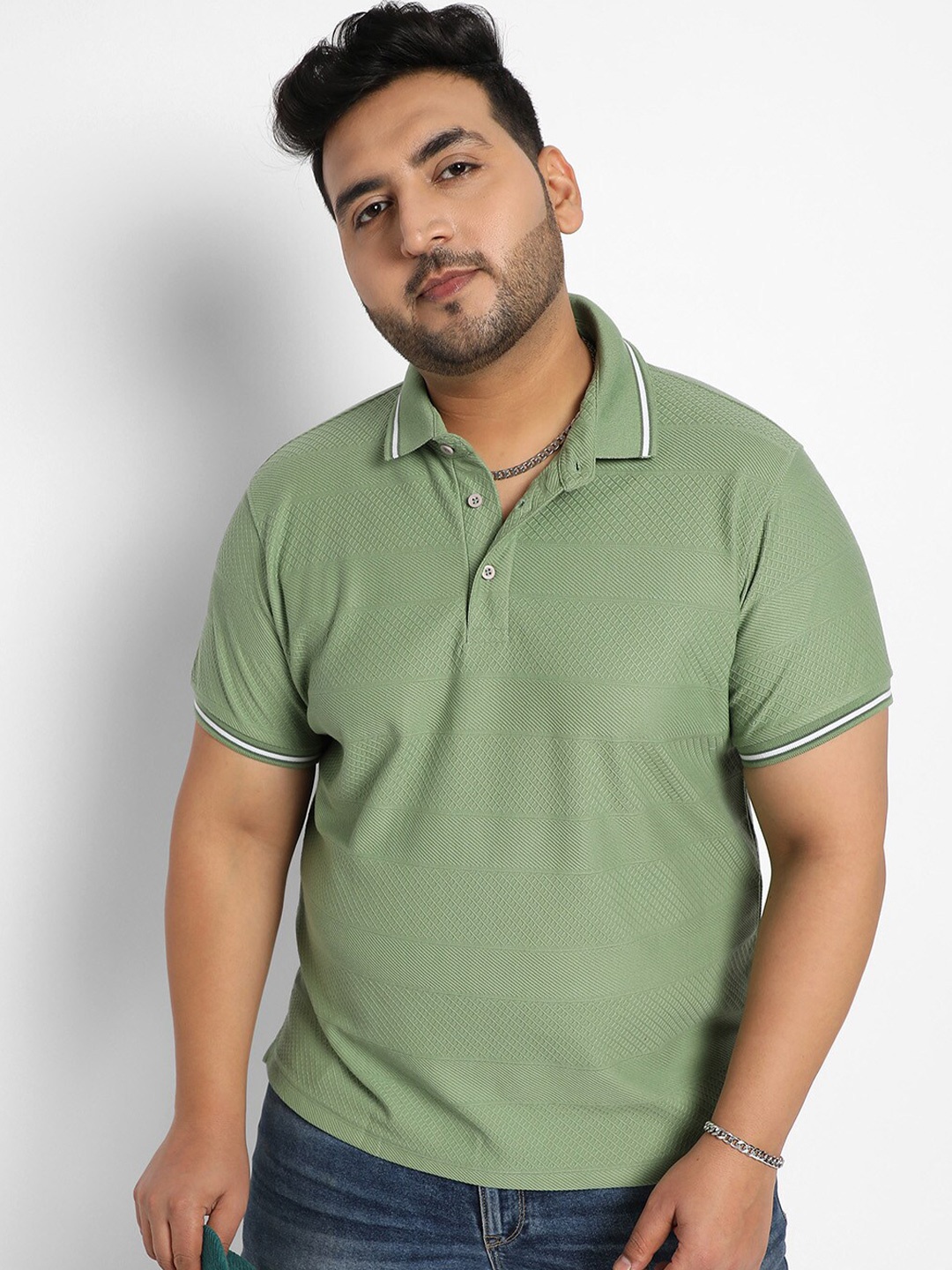 

Instafab Plus Self Designed Polo Collar Cotton T-shirt, Olive