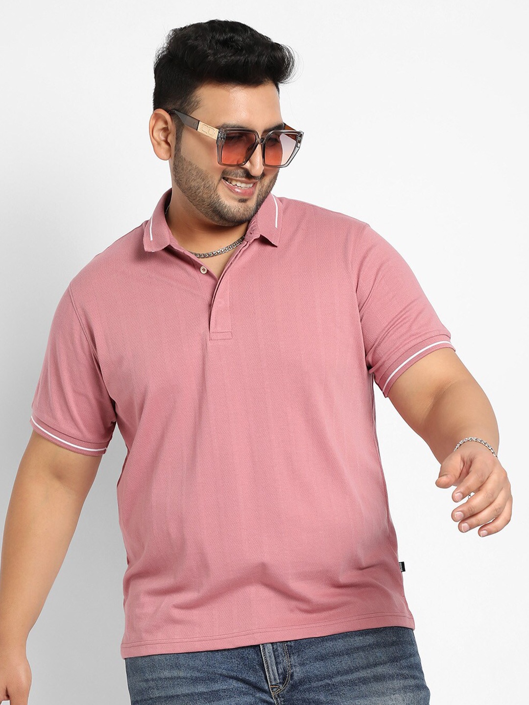 

Instafab Plus Self Designed Polo Collar Cotton T-shirt, Peach