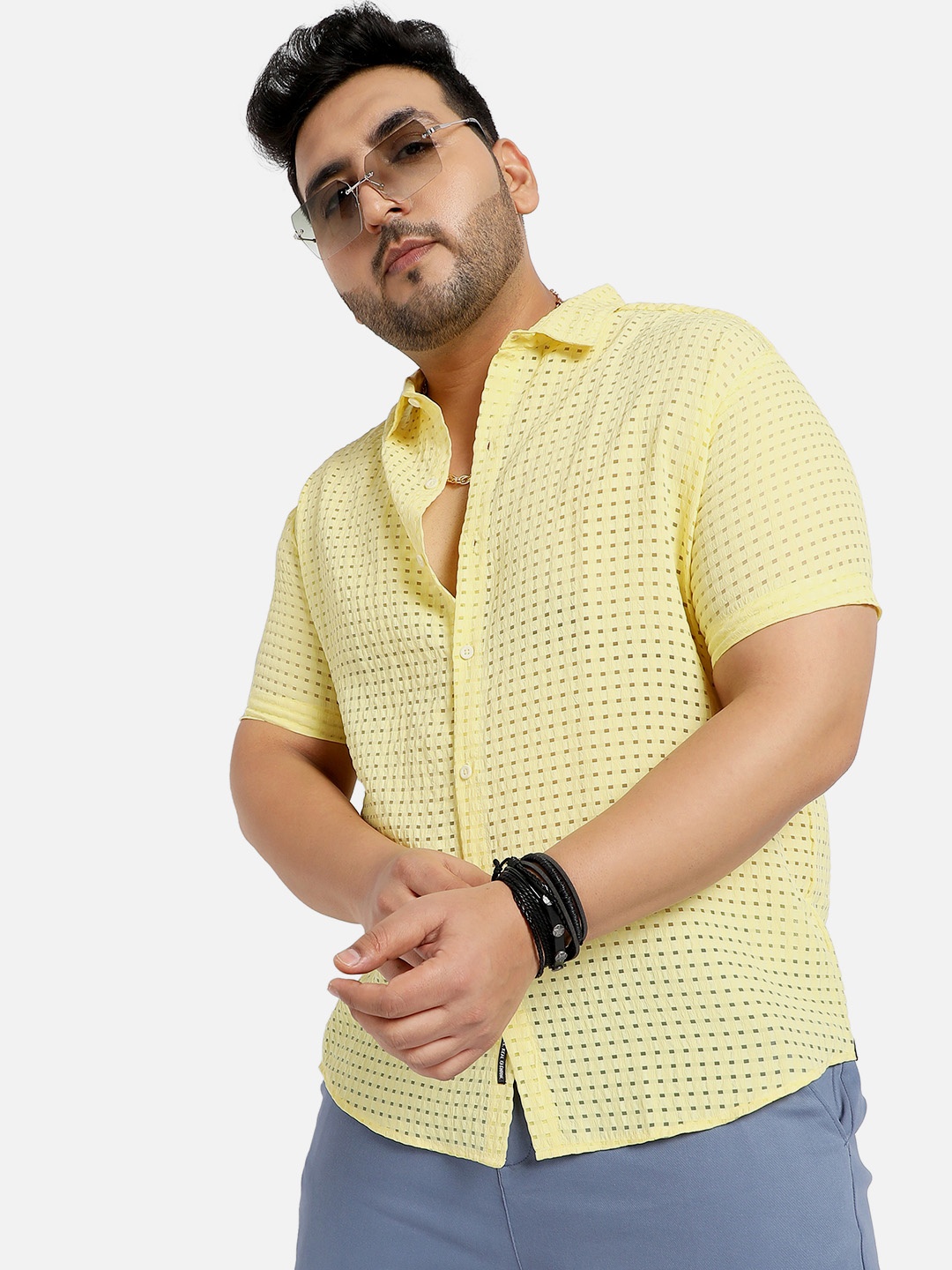 

Instafab Plus Plus Size Classic Self Design Casual Shirt, Yellow