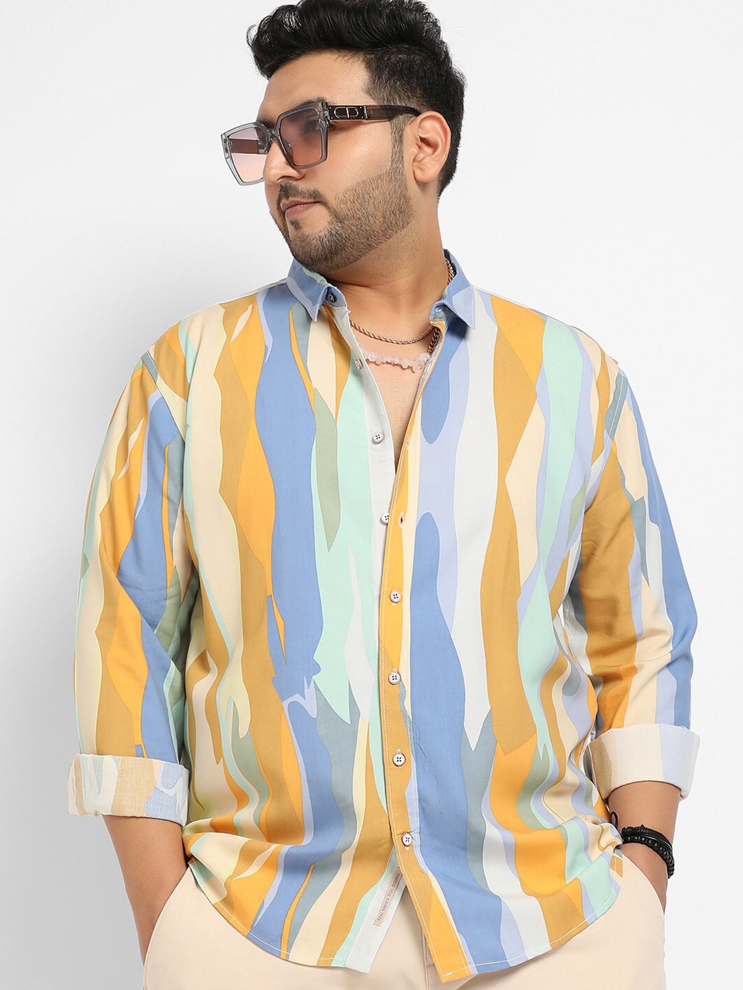 

Instafab Plus Men Plus Size Spread Collar Classic Abstract Printed Casual Shirt, Yellow