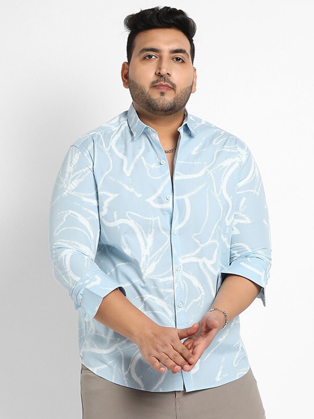 

Instafab Plus Men Plus Size Spread Collar Classic Abstract Printed Casual Shirt, Blue