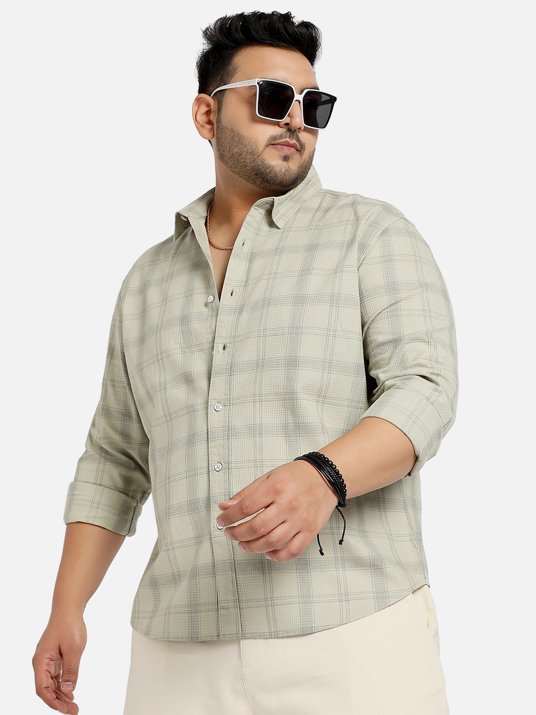 

Instafab Plus Plus Size Classic Checked Cotton Casual Shirt, Green
