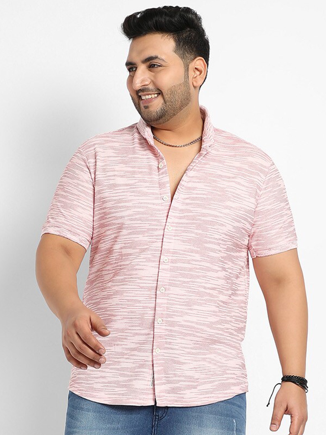 

Instafab Plus Opaque Striped Casual Shirt, Pink