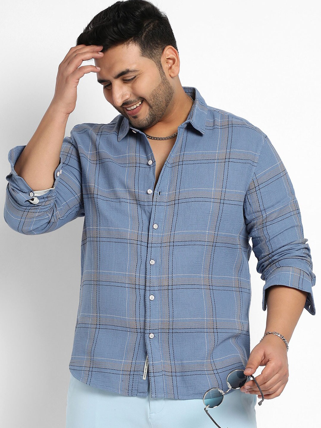 

Instafab Plus Classic Tartan Checks Opaque Checked Casual Shirt, Blue