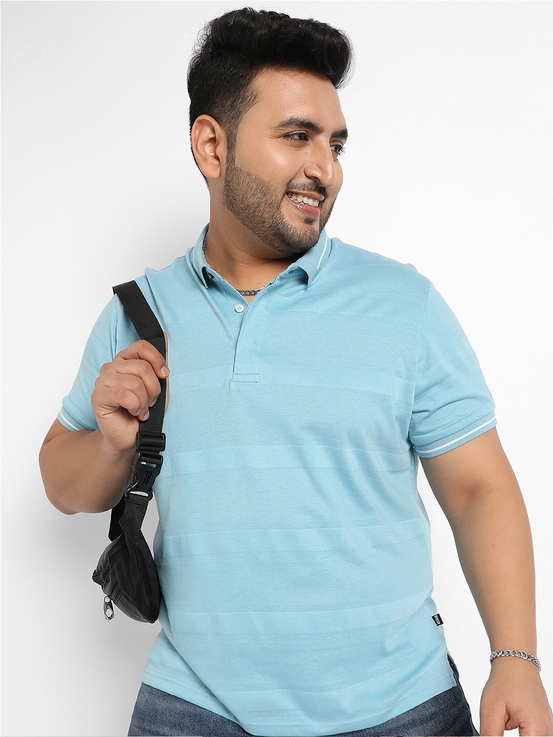 

Instafab Plus Self Designed Polo Collar Cotton T-shirt, Blue
