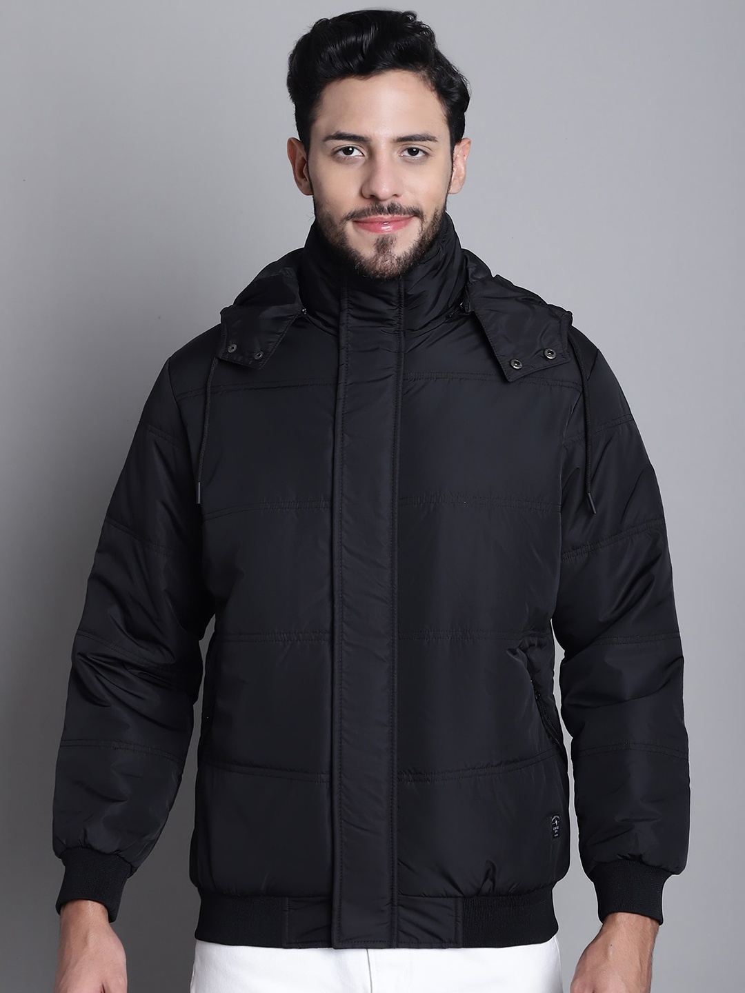 

Cantabil Hooded Lightweight Longline Bomber Jacket, Black