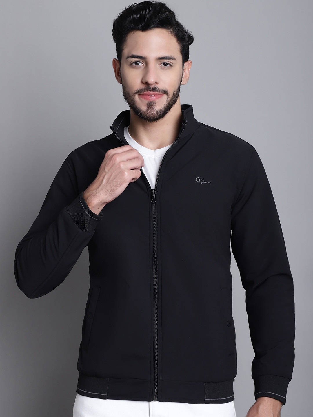 

Cantabil Mock Collar Reversible Bomber Jacket, Black
