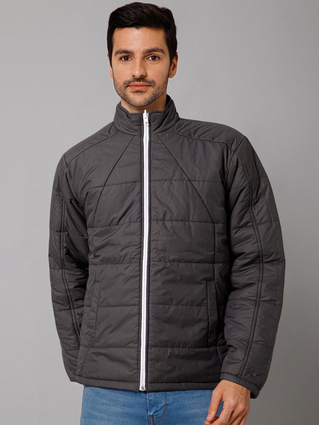 

Cantabil Mock Collar Reversible Puffer Jacket, Grey