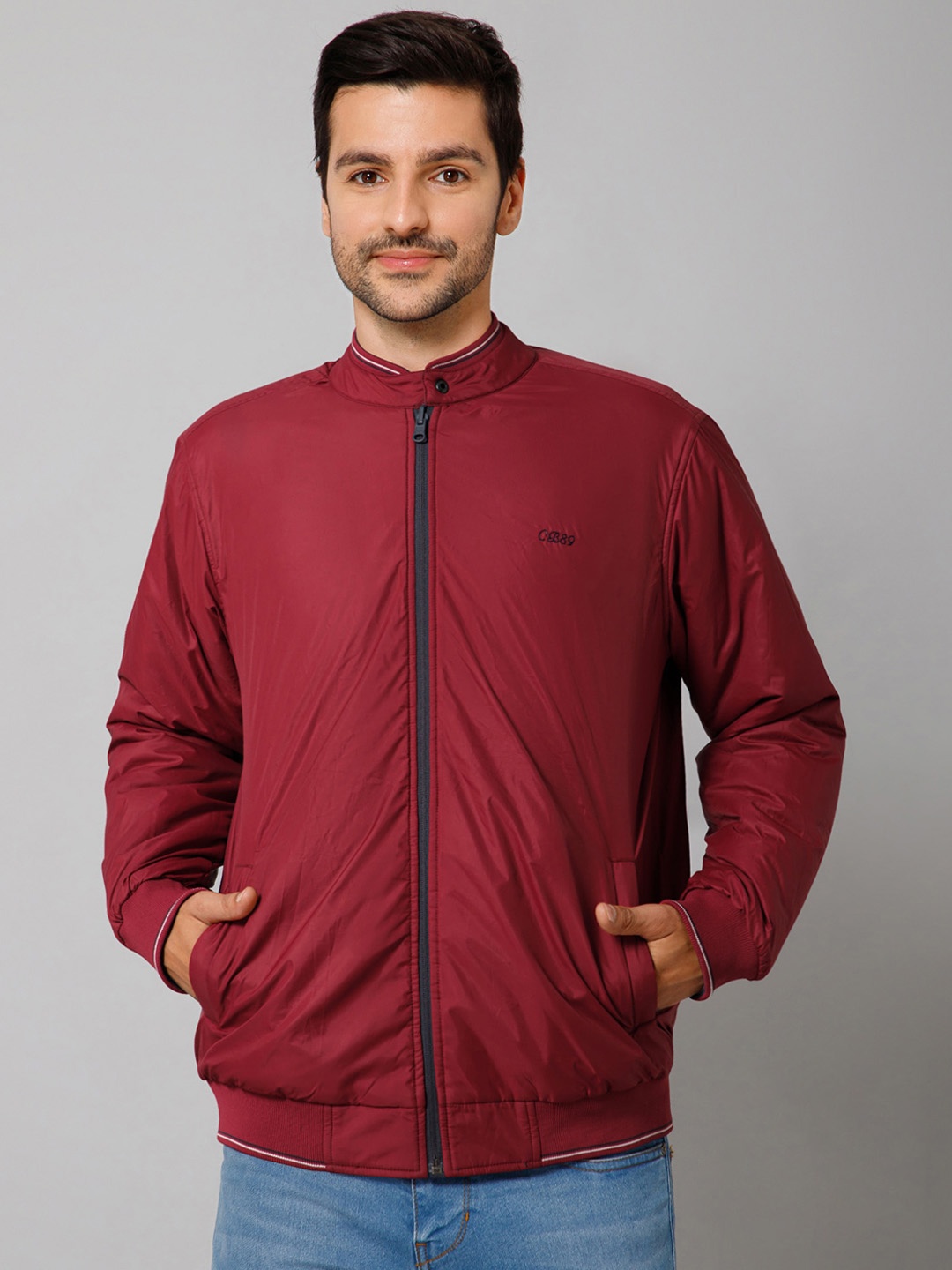 

Cantabil Stand Collar Reversible Bomber Jacket, Navy blue
