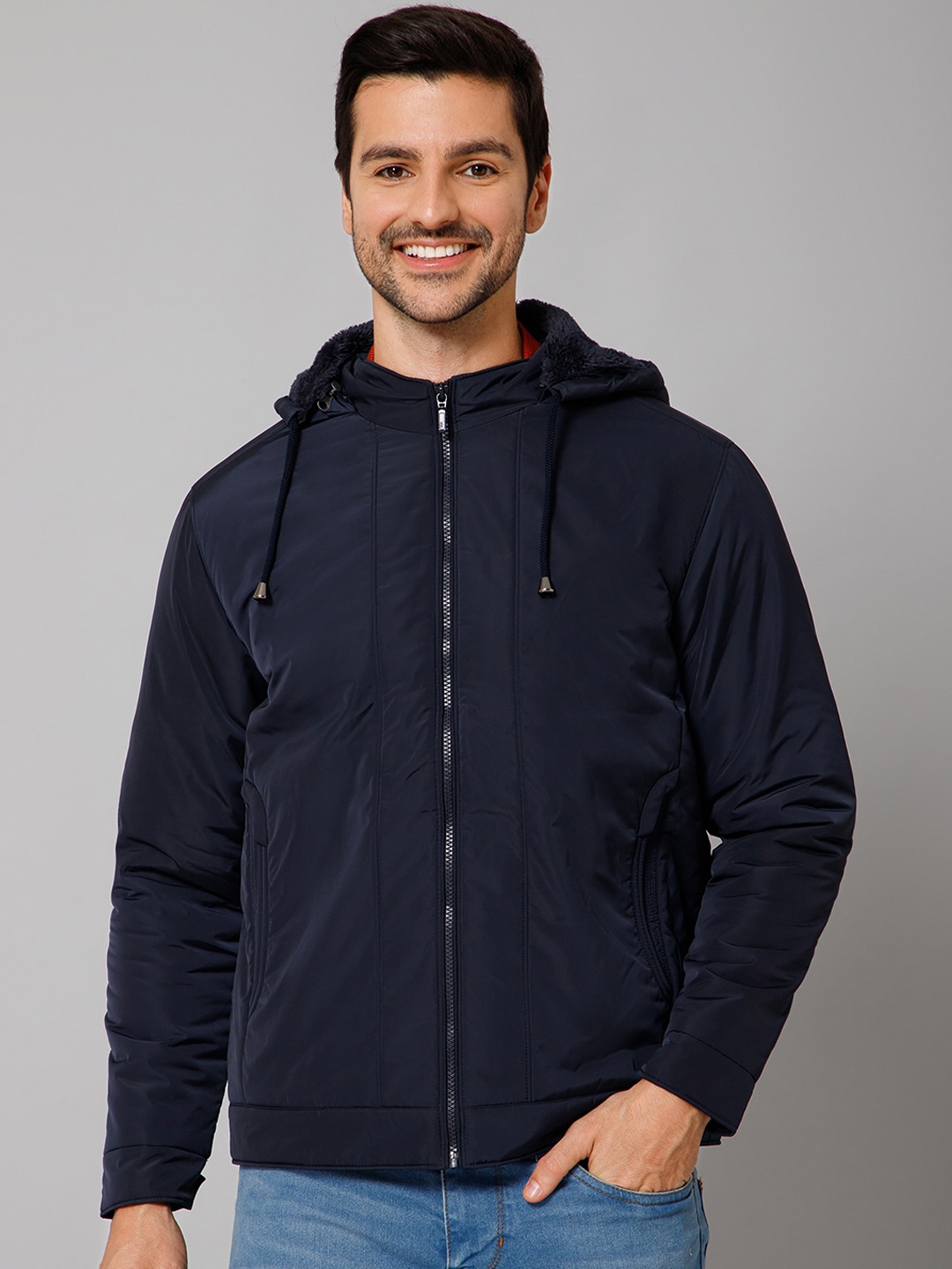 

Cantabil Hooded Lightweight Padded Jacket, Navy blue