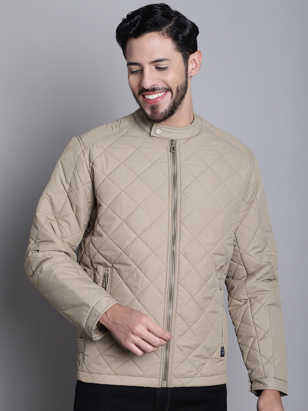 

Cantabil Mock Collar Lightweight Quilted Jacket With Zip Detail, Beige