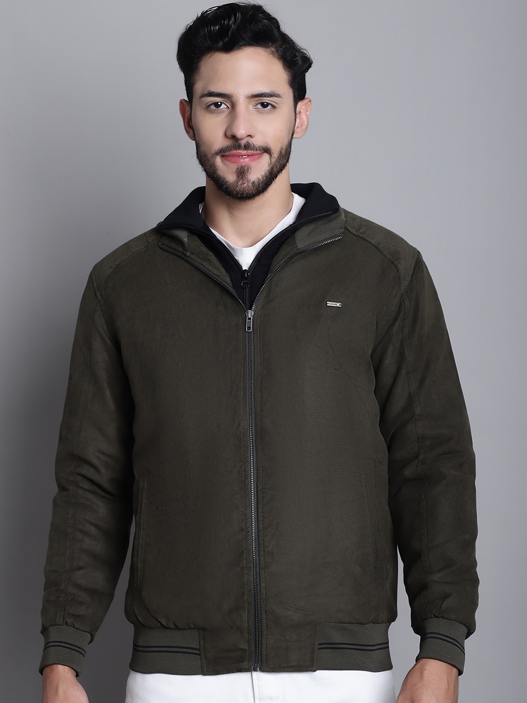 

Cantabil Hooded Lightweight Bomber Jacket With Detail, Olive