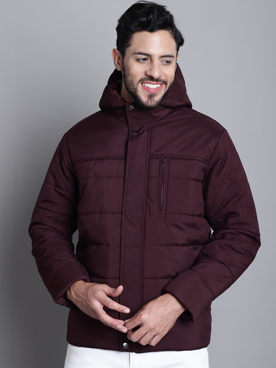 

Cantabil Hooded Lightweight Padded Jacket with Zip Detail, Maroon