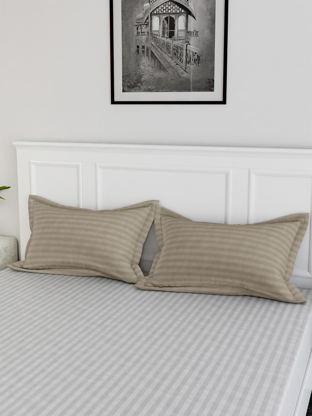 Kuber Industries Cream-Coloured 6 Pieces Striped Cotton Pillow Covers