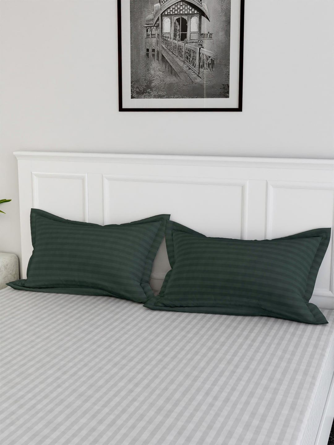 Kuber Industries Green 4 Pieces Striped Cotton Pillow Covers