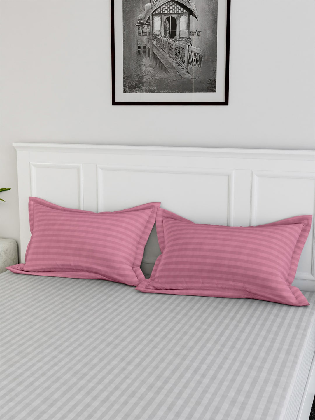 

Kuber Industries Pink 4-Pieces Striped Cotton Pillow Covers