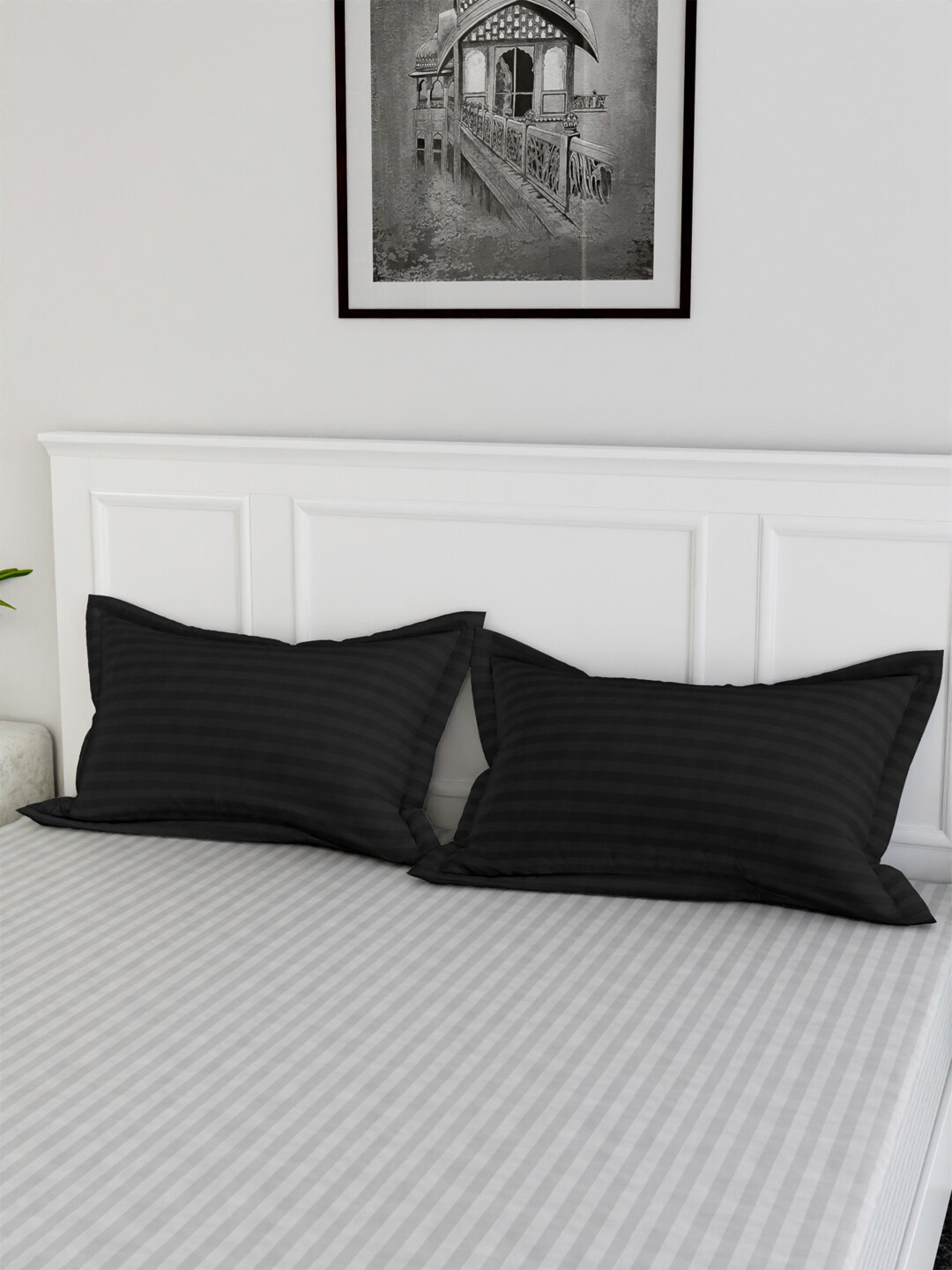 

Kuber Industries 6 Pcs Black Striped Cotton Pillow Covers