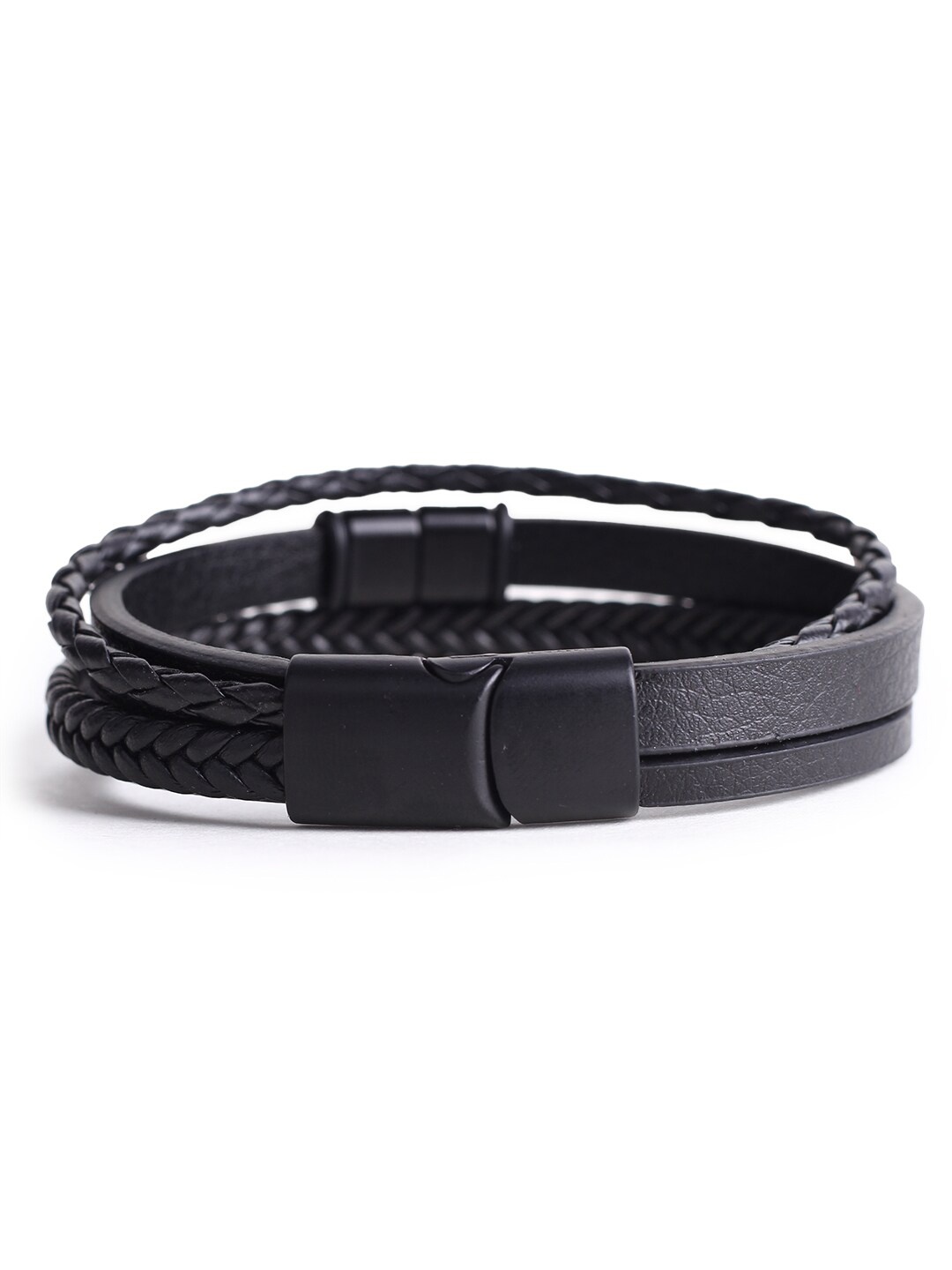 

Hashburys Men Leather Wraparound Bracelet, Black