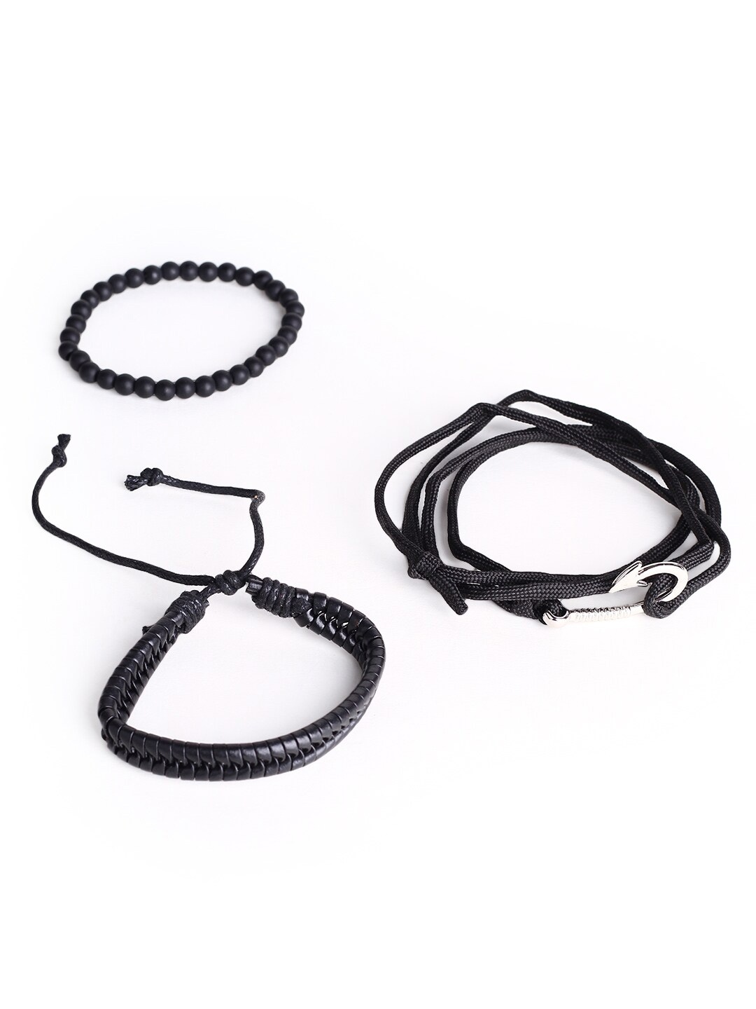 

Hashburys Men Set Of 3 Leather Wraparound Bracelet, Black
