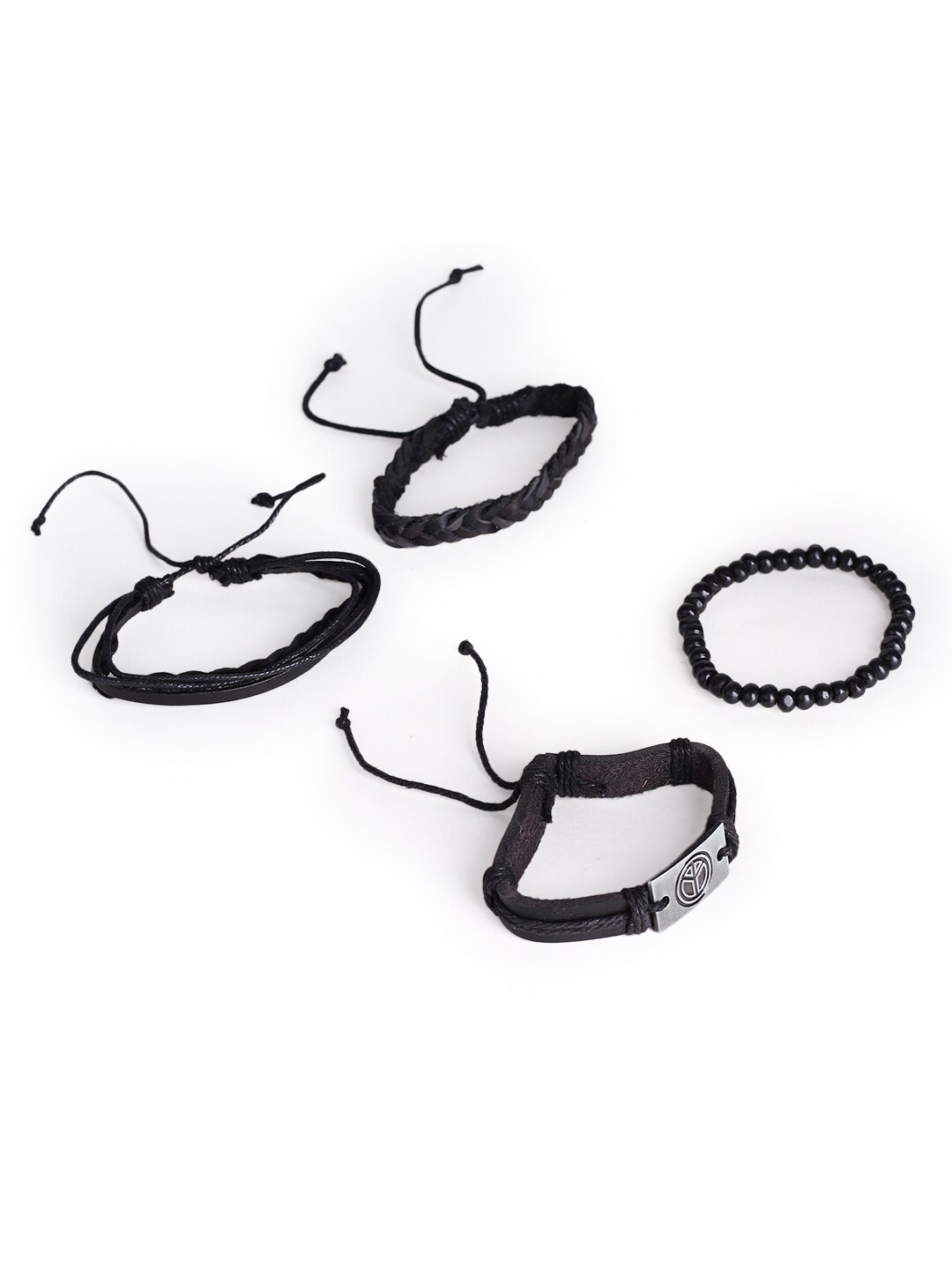 

Hashburys Men Set Of 3 Leather Wraparound Bracelet, Black