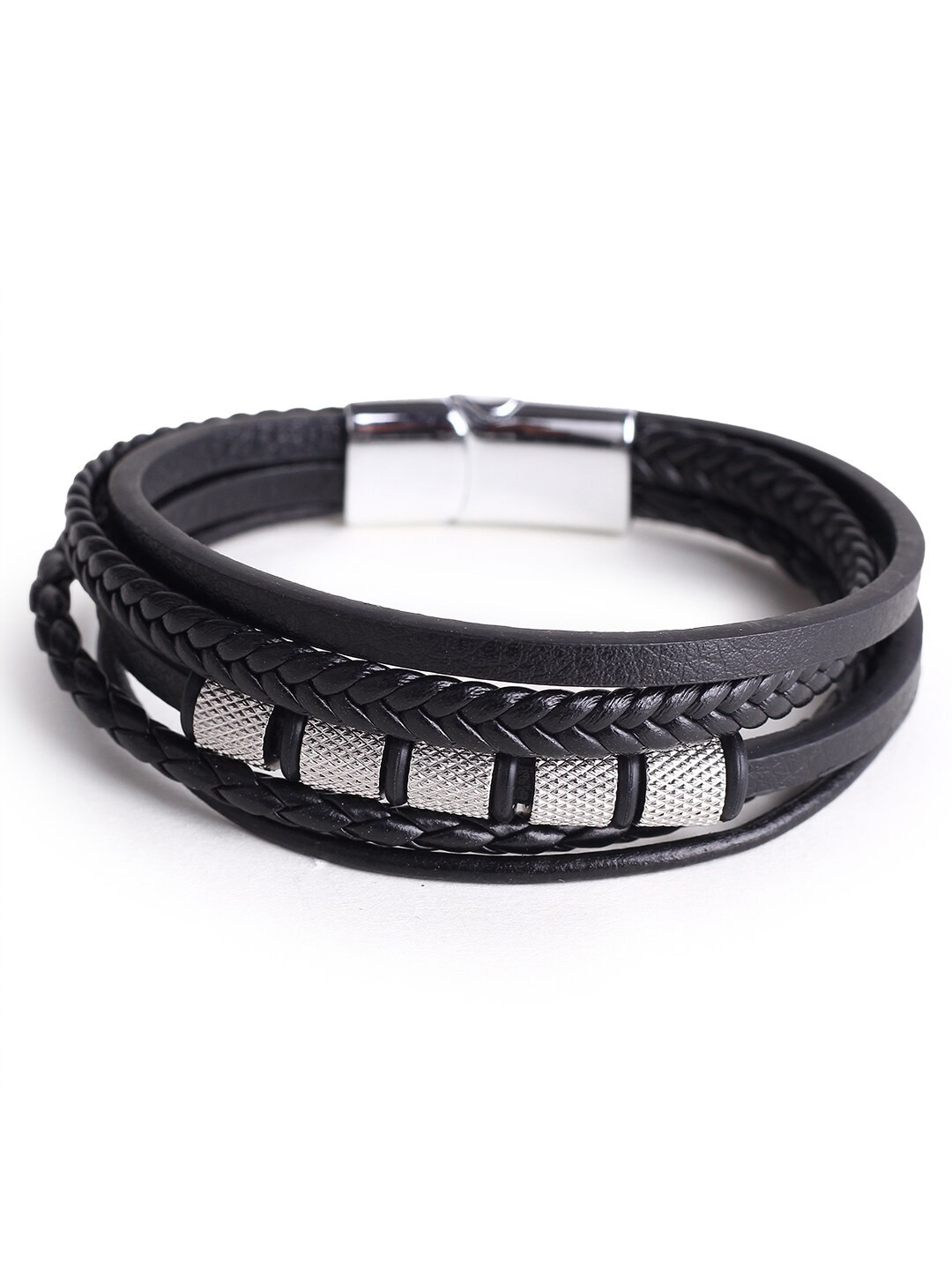 

Hashburys Men Leather Multistrand Bracelet, Black