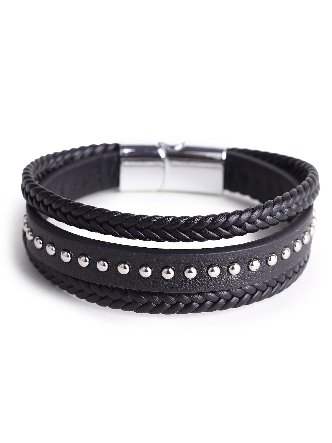 

Hashburys Men Leather Wraparound Bracelet, Black