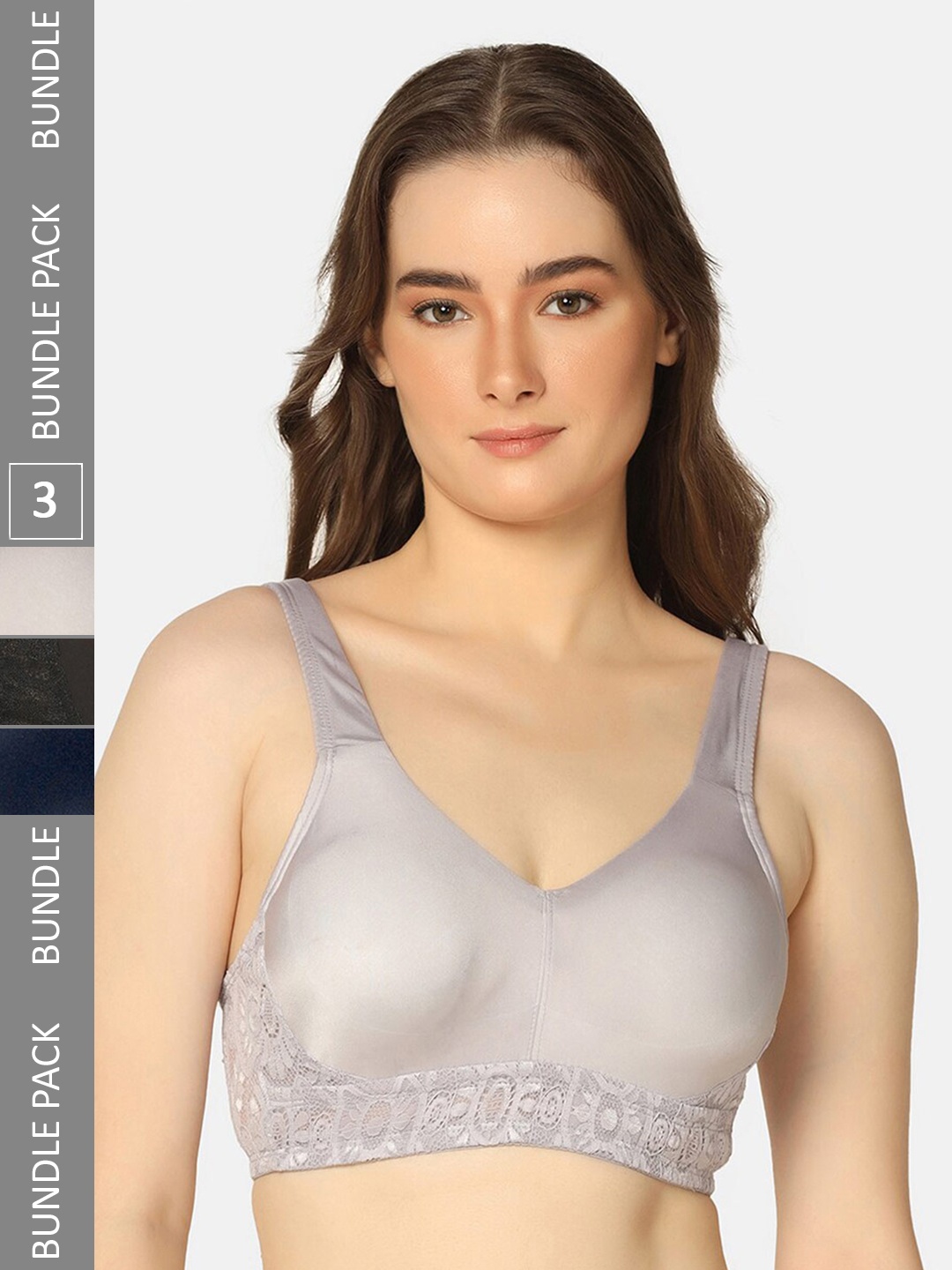 

Curvy Love Pack Of 3 Non-Wired Lightly Padded Seamless Minimizer Bra With All Day Comfort, Black