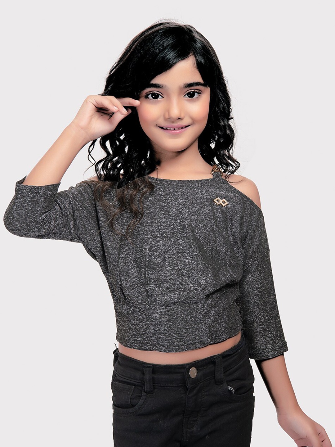 

Tiny Kingdom Girls Cold-Shoulder Crop Top, Black
