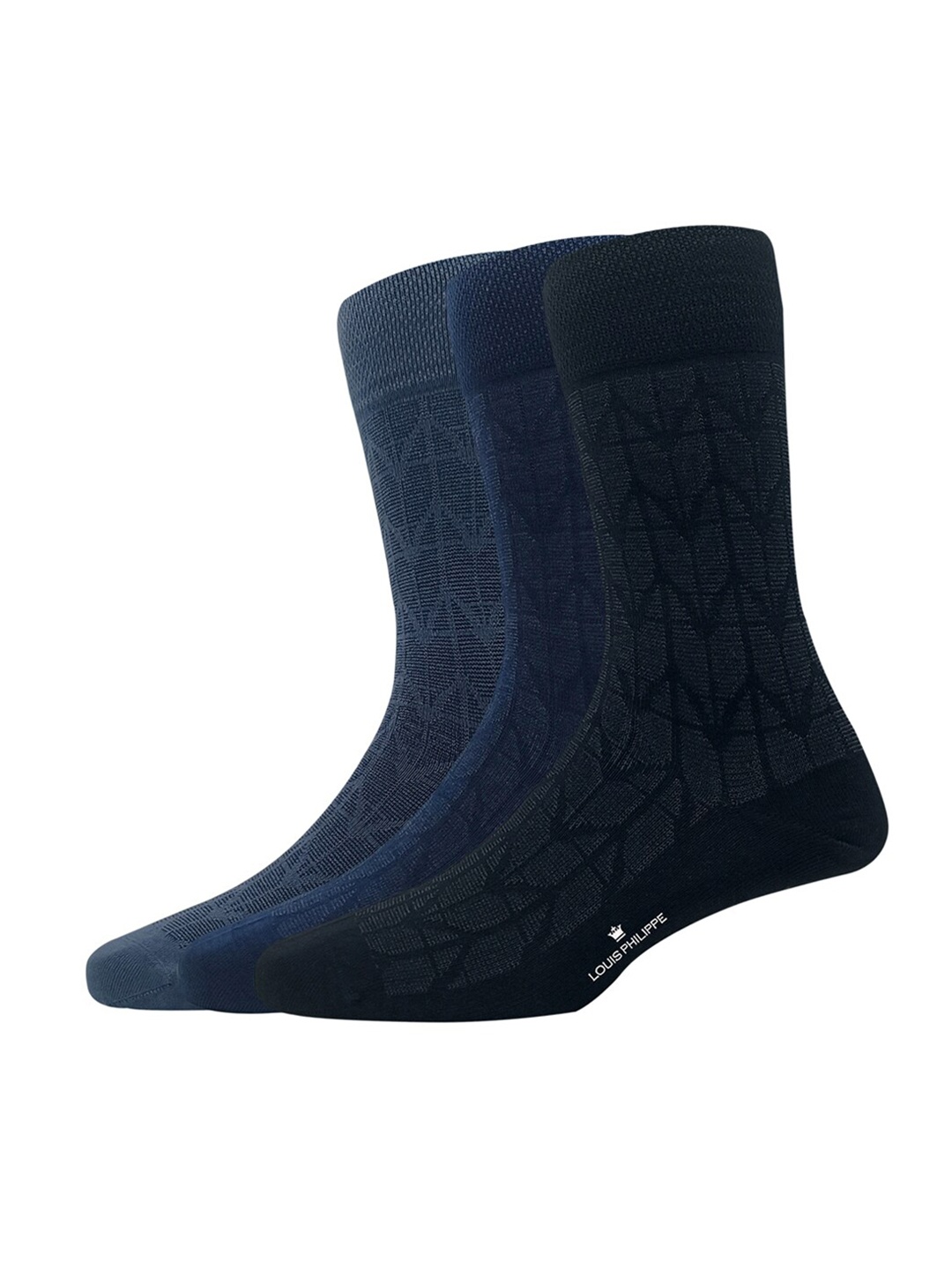 

Louis Philippe Pack Of 3 Patterned Cotton Calf-length Socks, Black