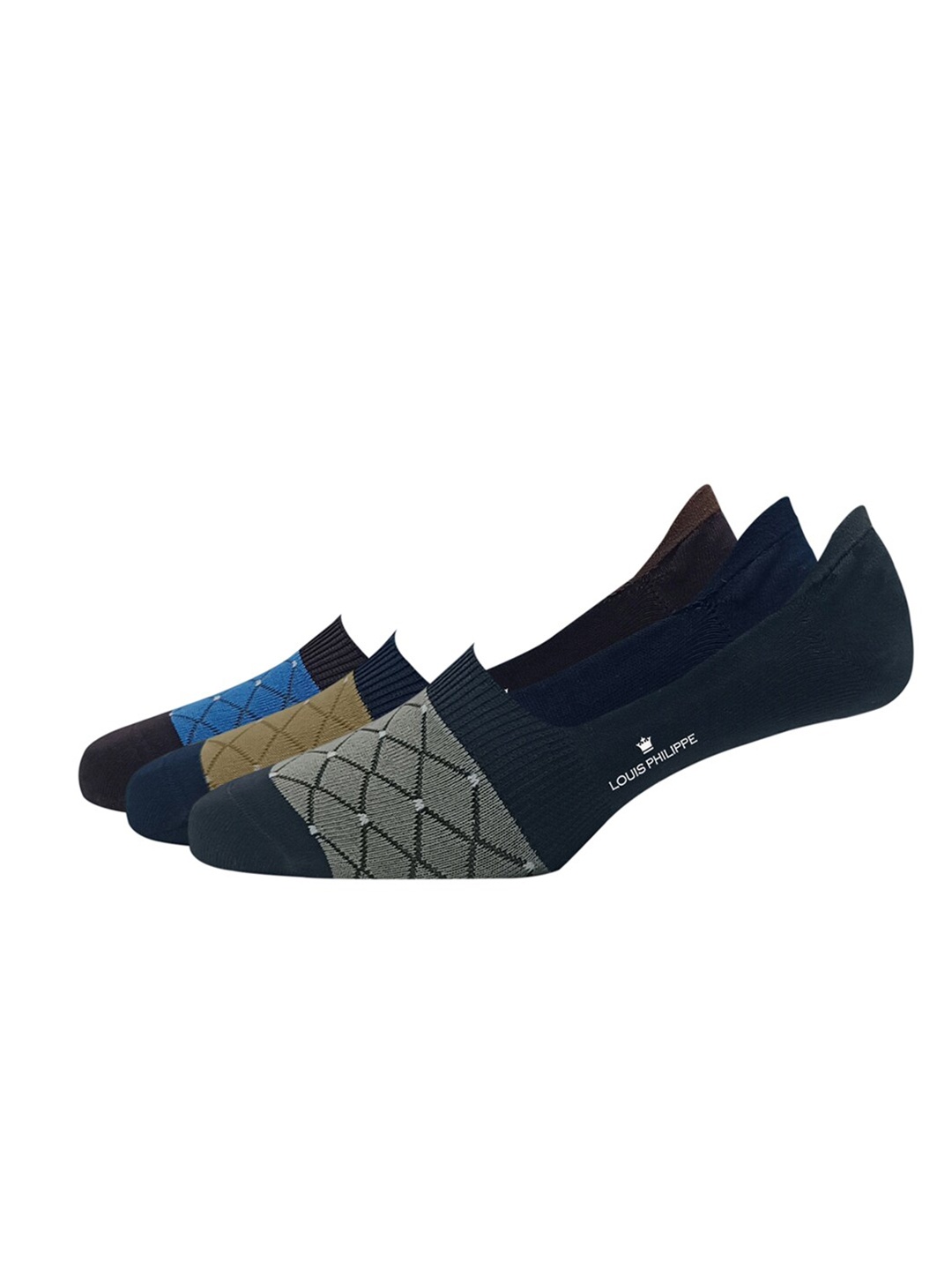 

Louis Philippe Pack Of 3 Patterned Cotton Shoe-liner Socks, Black