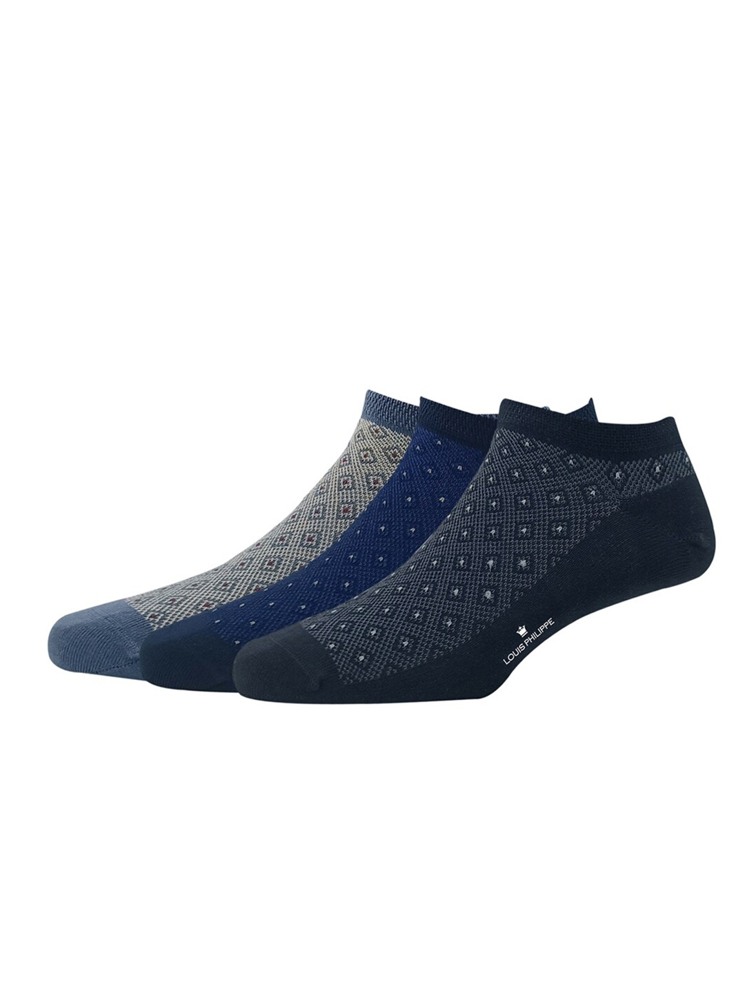 

Louis Philippe Pack Of 3 Patterned Cotton Ankle-length Socks, Black