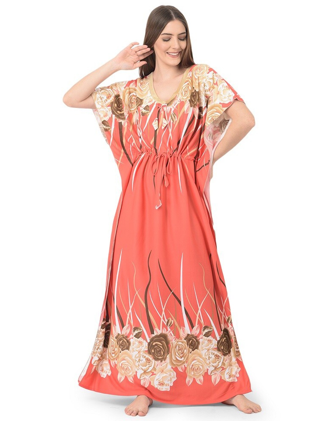 

Noty Floral Printed Maxi Kaftan Nightdress, Orange