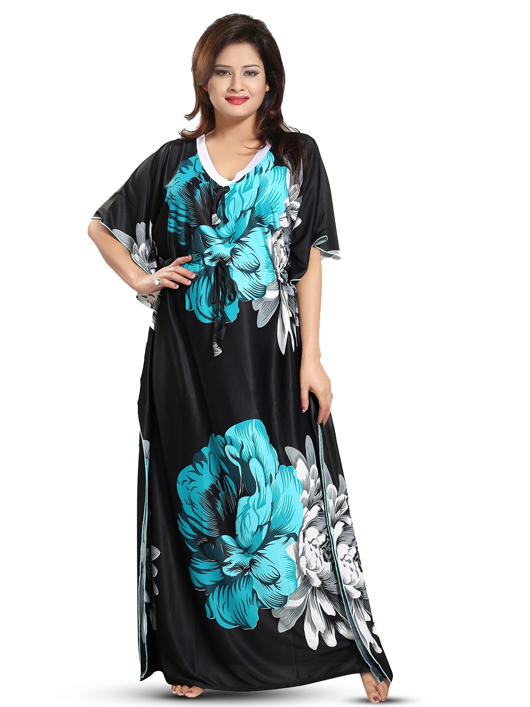 

Noty Floral Printed Maxi Kaftan Nightdress, Black