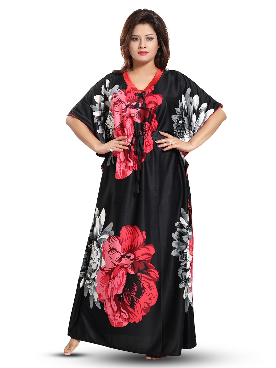 

Noty Floral Printed Maxi Kaftan Nightdress, Red