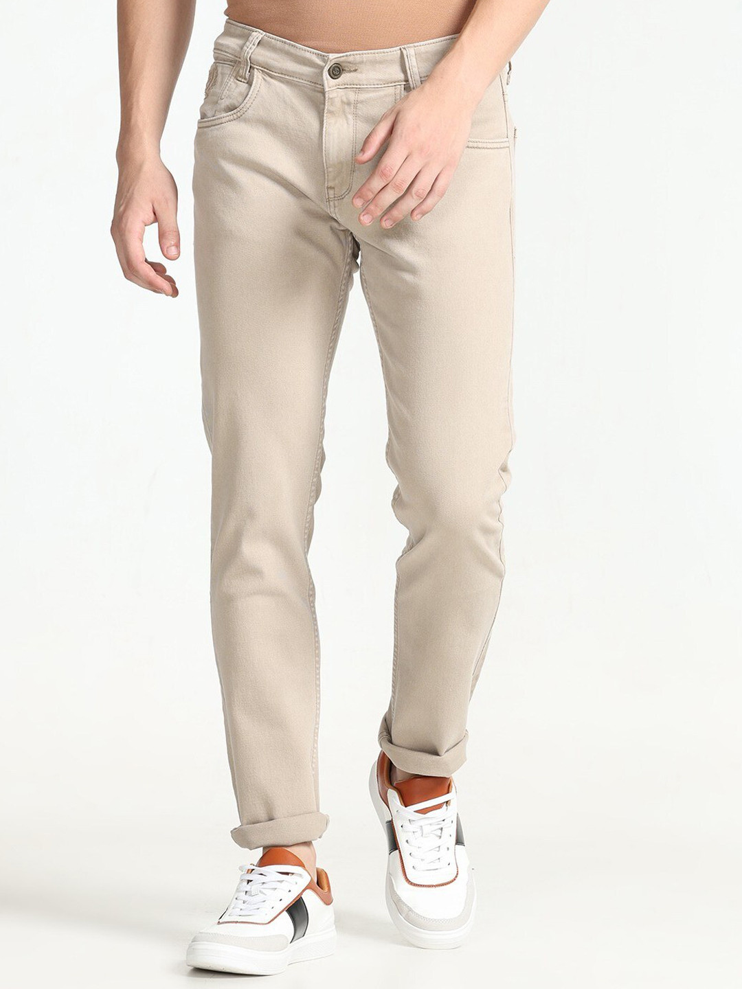 

Jean Cafe Men Cotton Jean Slim Fit Clean Look Jeans, Beige