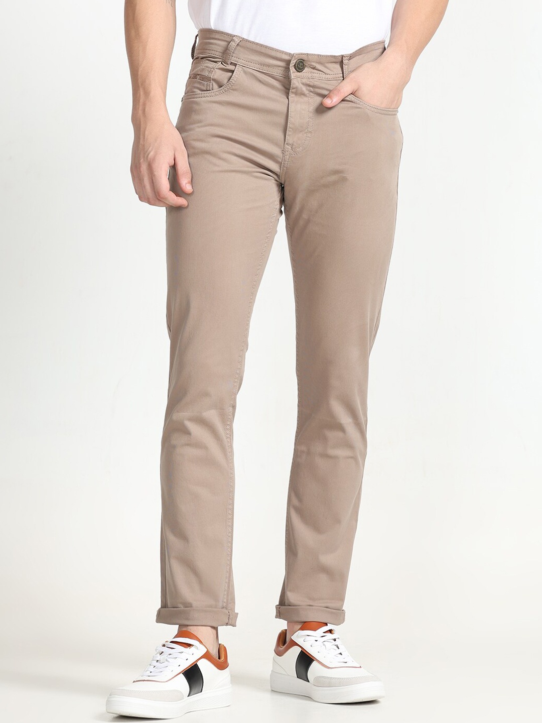 

Jean Cafe Men Jean Slim Fit Clean Look Pure Cotton Jeans, Camel brown