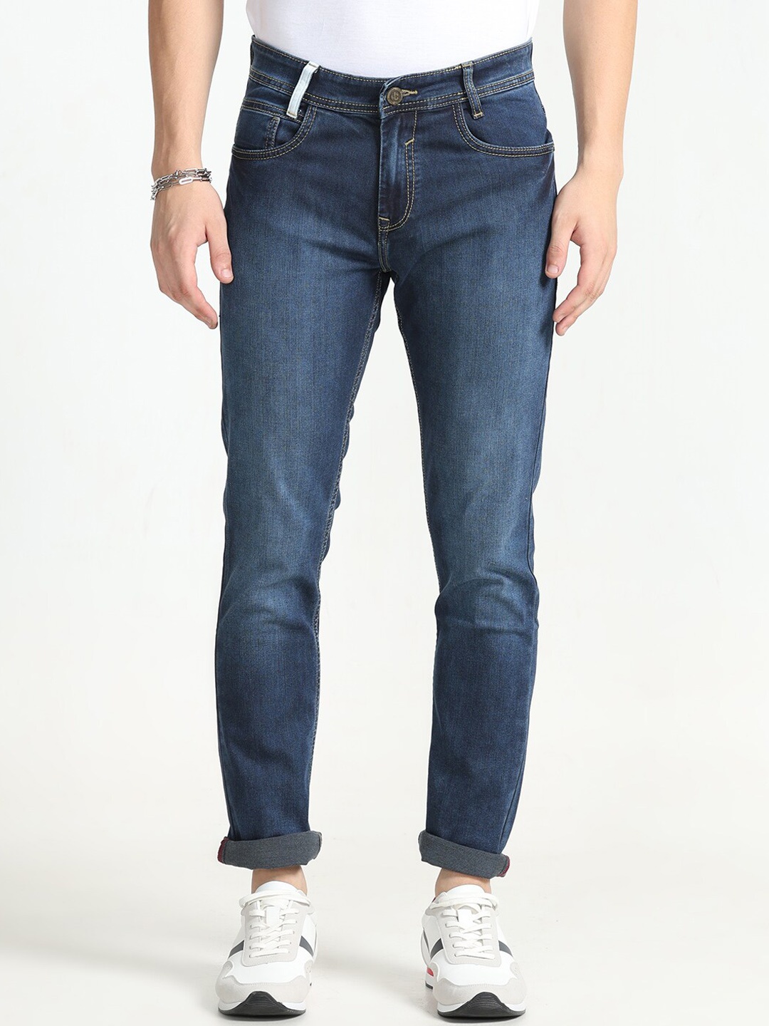 

Jean Cafe Men Blue Jean Slim Fit Mid-Rise Slash Knee Cotton Jeans