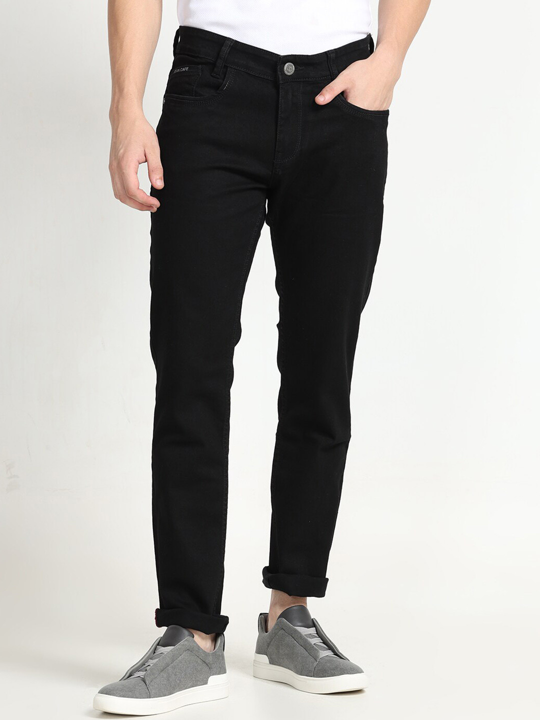 

Jean Cafe Men Jean Slim Fit Mid-Rise Cotton Jeans, Black