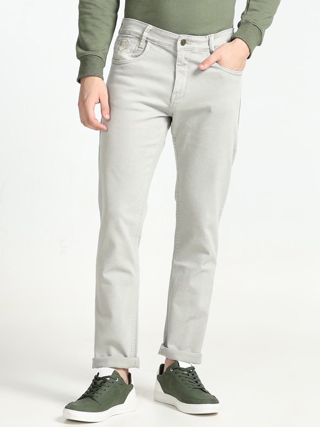 

Jean Cafe Men Jean Slim Fit Clean Look Mid-Rise Pure Cotton Jeans, Beige