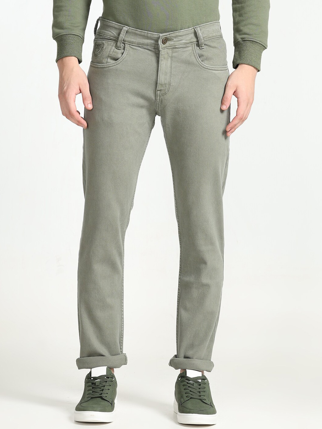 

Jean Cafe Men Jean Slim Fit Mid-Rise Clean Look Jeans, Olive
